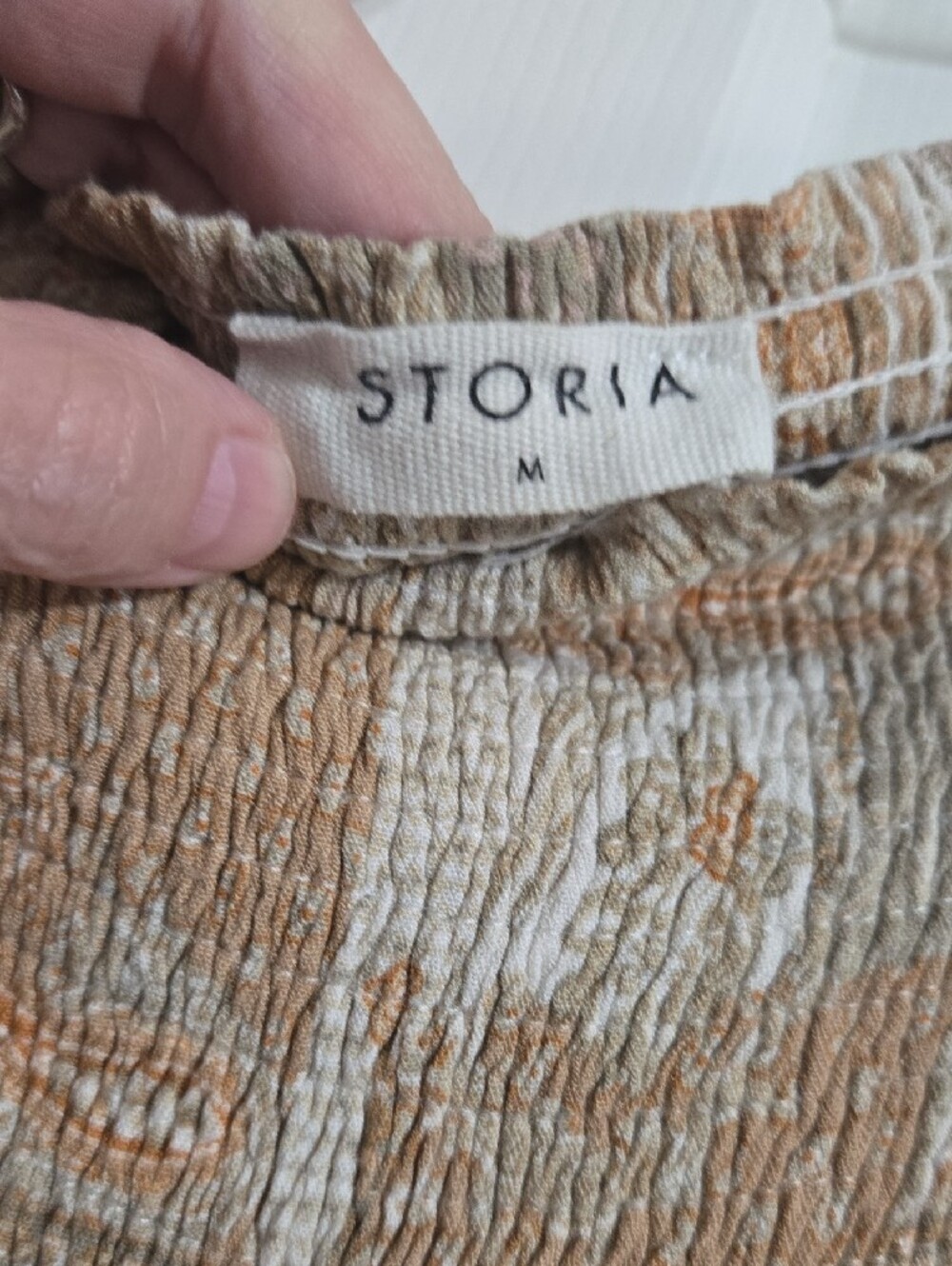 Storia Beige & White Patchwork Smocked Jumpsuit with Flared Legs - Picture 2 of 7
